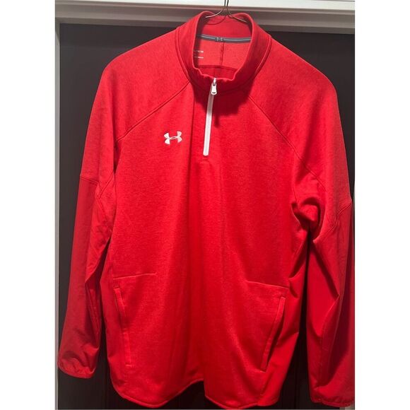 Under Armour Men's Red 1/4 Zip ColdGear Jacket Size XL - Picture 2 of 4